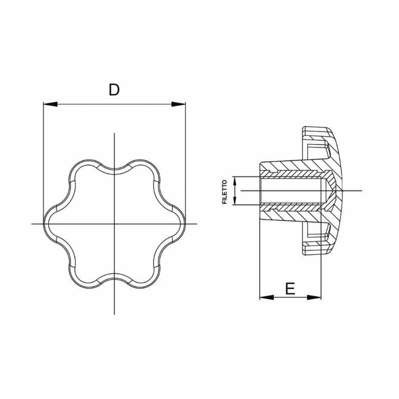 VOLANTINO A 6 LOBI FEMMINA Ø 70mm, M12