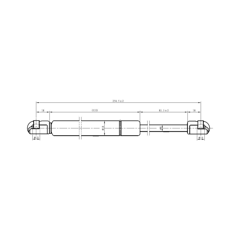 Molla a gas Lmax 254,5 mm, 400N, corsa 85,5 mm