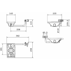 Specchio retrovisore completo sx, misure braccio Ø18 mm 258x181 mm, coppa specchio 235x143 mm