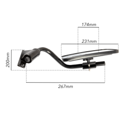Specchio retrovisore completo dx, misure braccio Ø 20 mm lunghezza 267 mm, coppa specchio 231x174 mm