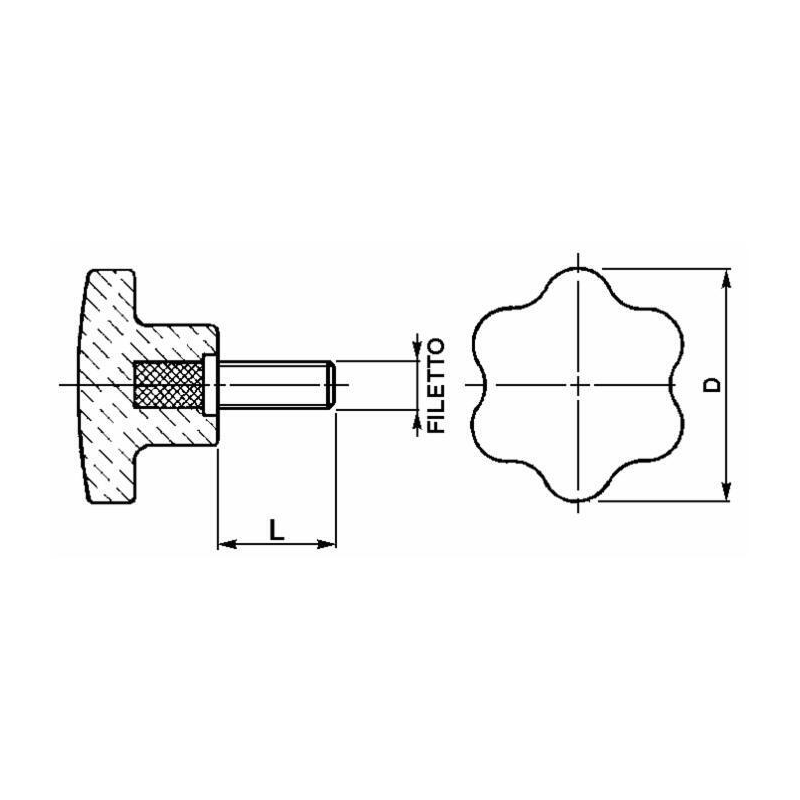 VOLANTINO 6 LOBI MASCHIO FILETTO M12X40