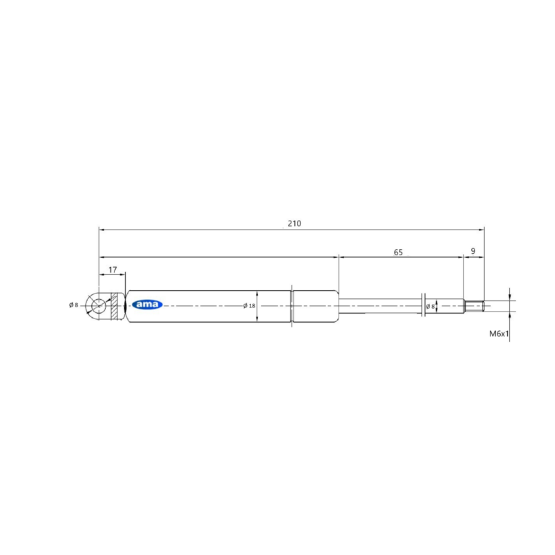 Molla a gas Lmax 210 mm, 180N, corsa 65 mm