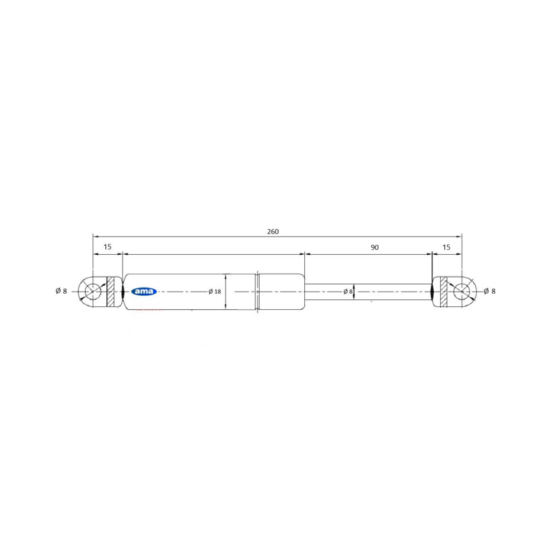 Molla a gas Lmax 260 mm, 250N, corsa 90 mm