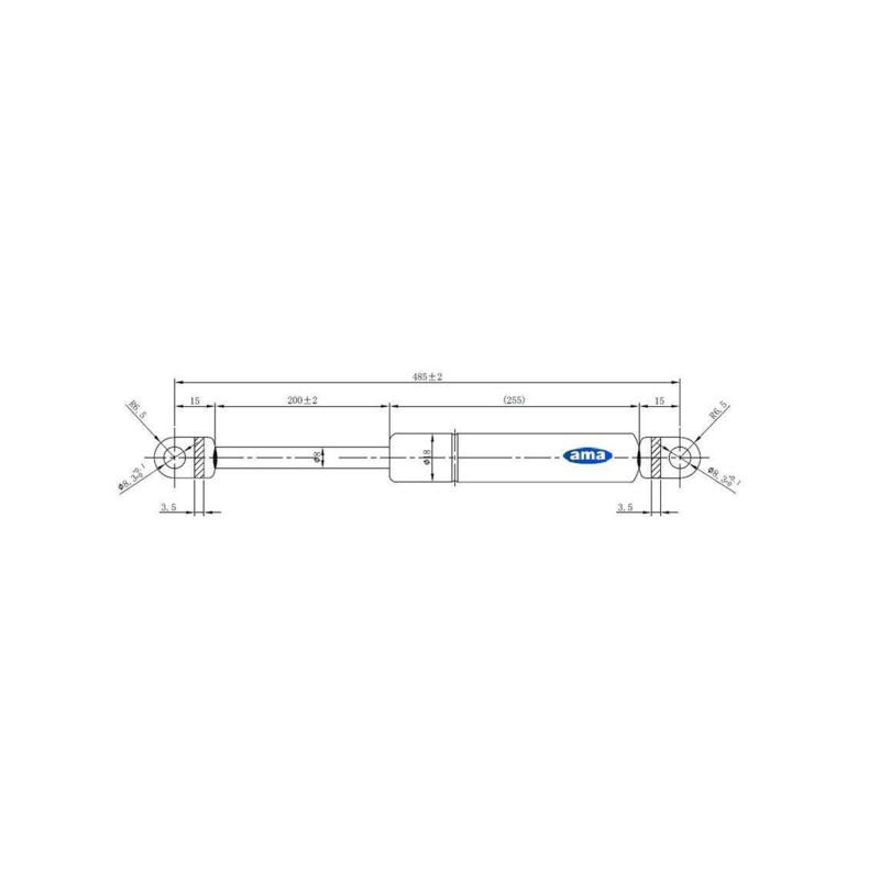 Molla a gas AMA Lmax 485mm 200N corsa 200mm