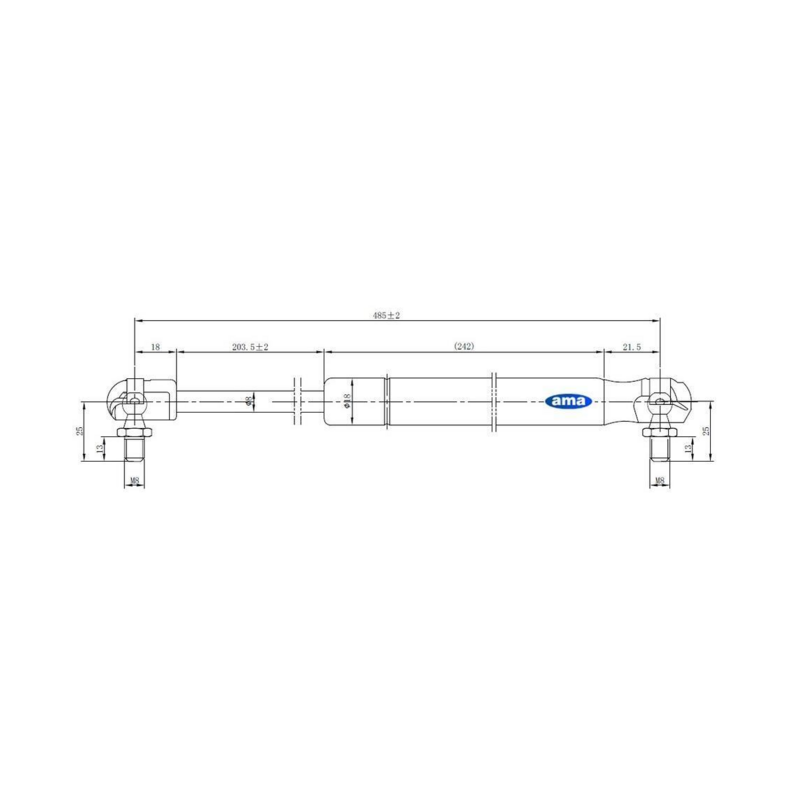Molla a gas AMA Lmax 485mm 150N corsa 203,5mm