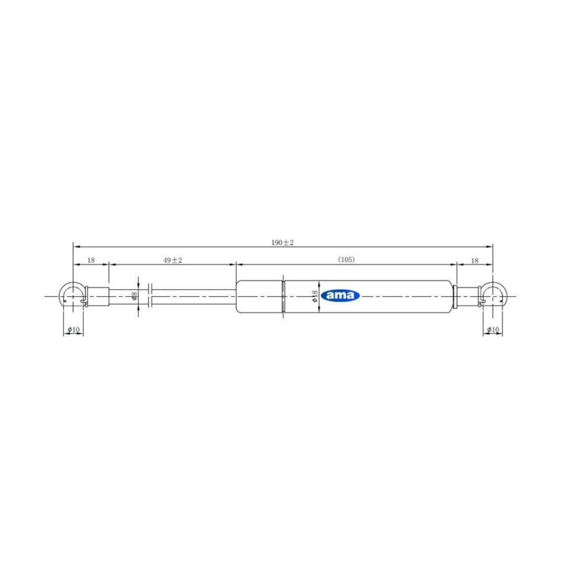 Molla a gas AMA Lmax 190mm 200N corsa 49mm