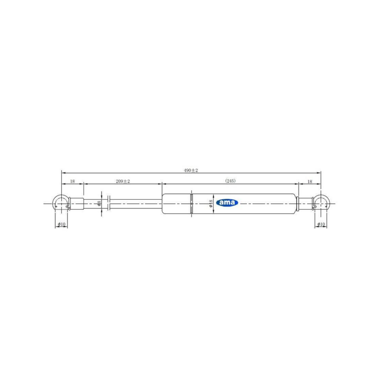 Molla a gas AMA Lmax 490mm 200N corsa 209mm
