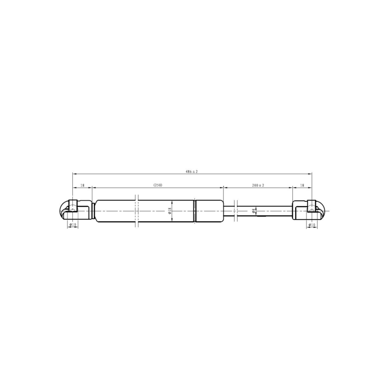 Molla a gas Lmax 486 mm, 200N, corsa 200 mm