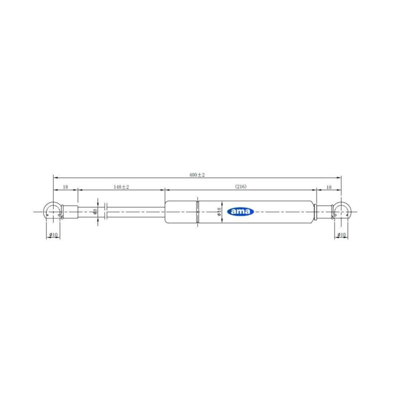 Molla a gas AMA Lmax 400mm 150N corsa 148mm