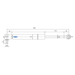 Molla a gas Lmax 300 mm, 350N, corsa 110 mm