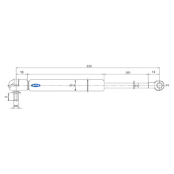 Molla a gas Lmax 610 mm, 500N, corsa 265 mm