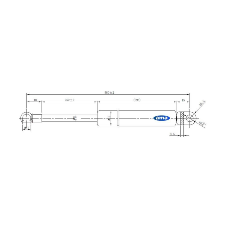 Molla a gas AMA Lmax 580mm 310N corsa 252mm