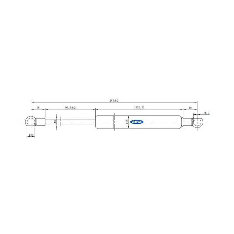 Molla a gas AMA Lmax 285mm 180N corsa 96,5mm