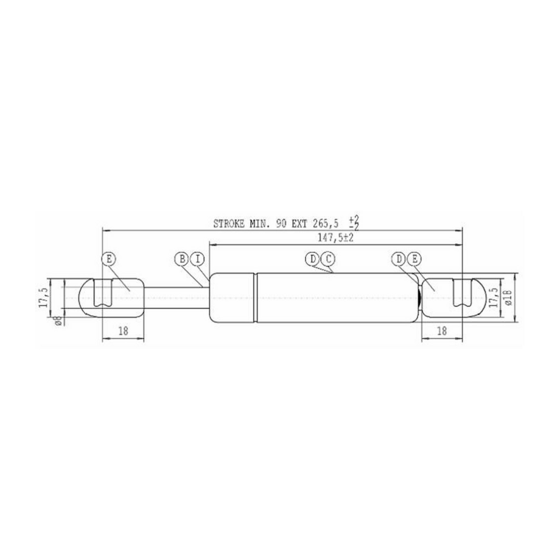 Molla a gas STABILUS Lmax 265,5 mm, 200N, corsa 90 mm