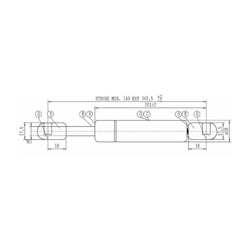Molla a gas STABILUS Lmax 365,5 mm, 150N, corsa 140 mm