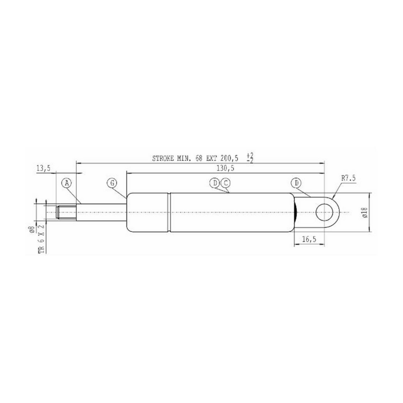 Molla a gas STABILUS Lmax 200,5 mm, 100N, corsa 68 mm