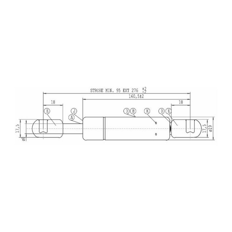 Molla a gas STABILUS Lmax 275 mm, 250N, corsa 95 mm