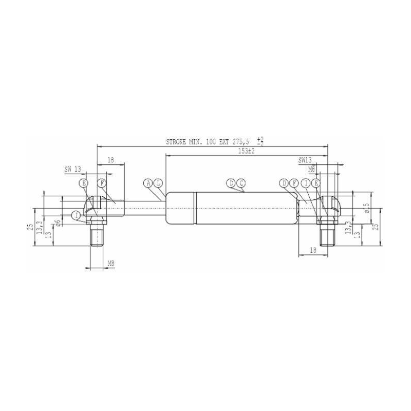 Molla a gas STABILUS Lmax 275,5 mm, 100N, corsa 100 mm