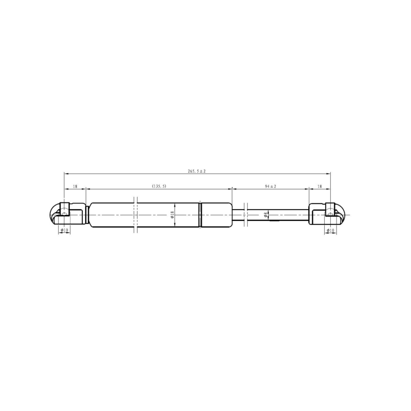 Molla a gas Lmax 265,5 mm, 200N, corsa 94 mm