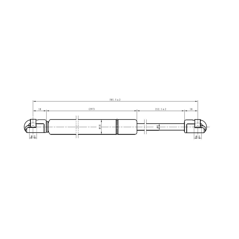 Molla a gas Lmax 585,5 mm, 200N, corsa 252,5 mm