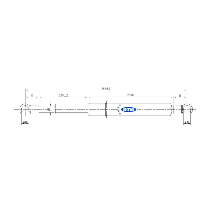 Molla a gas AMA Lmax 585mm 150N corsa 259mm