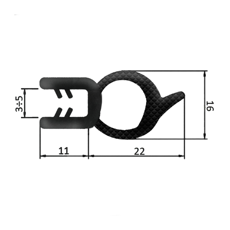 GUARNIZIONE PER LAMIERA O ABS CON AGGANCIO DA 3 MM A 5 MM