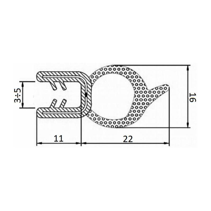 GUARNIZIONE PER LAMIERA O ABS CON AGGANCIO DA 3 MM A 5 MM