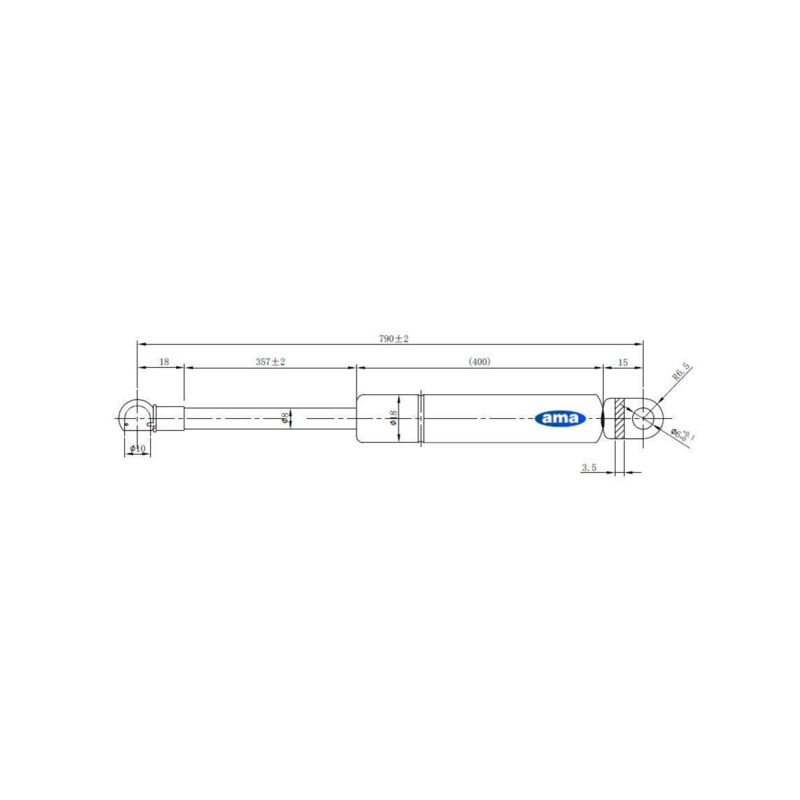 Molla a gas AMA Lmax 790mm 100N corsa 357mm