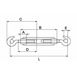 TENDITORE DUE GANCI, FILETTO Ø 3/8", L MINIMA - 204MM