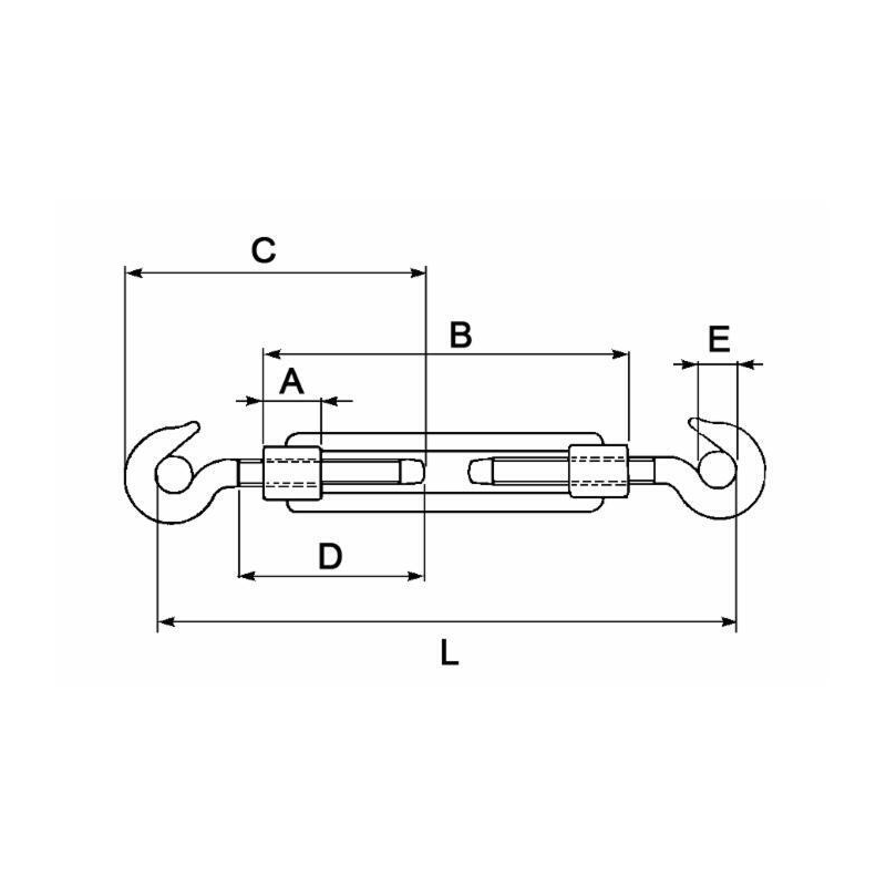 TENDITORE DUE GANCI, FILETTO Ø 3/8", L MINIMA - 204MM