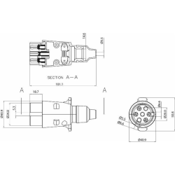 Spina 7 poli 12-24 V in plastica con chiusura a vite e cappuccio