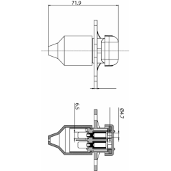 Presa a 3 poli 12–24 V in plastica, con 2 fori di fissaggio e coperchio