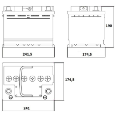 BATT. 12V 61AH 550A 241X174,5X190 MM DX