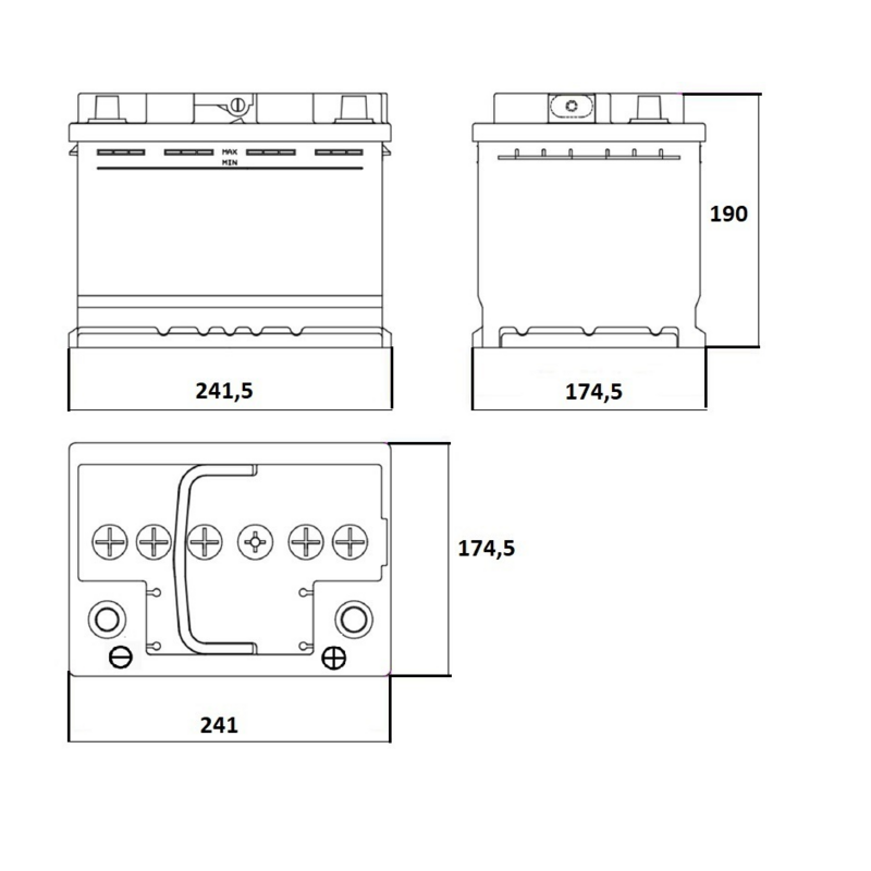 BATT. 12V 61AH 550A 241X174,5X190 MM DX