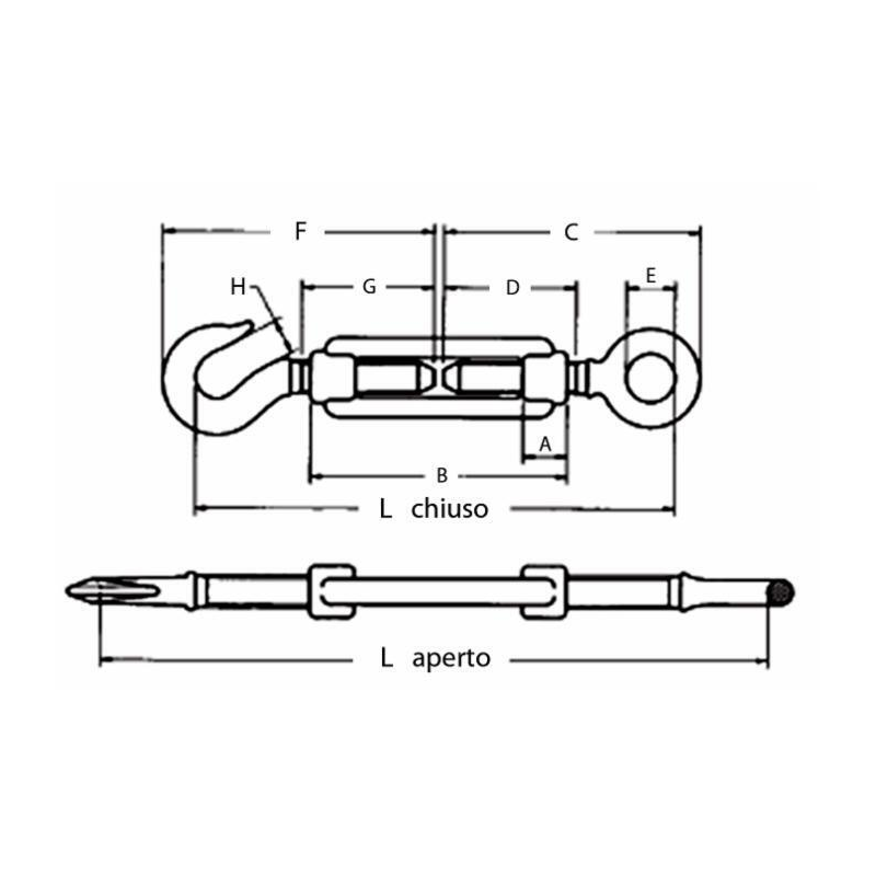 TENDITORE GANCIO E OCCHIO Ø 1/2", L MINIMA - 223MM