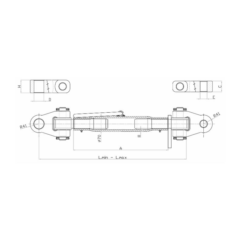 TERZO PUNTO CAT.3/4, FILETTO 48X3, TUBO L-450 CON ATTACCHI SNODATI