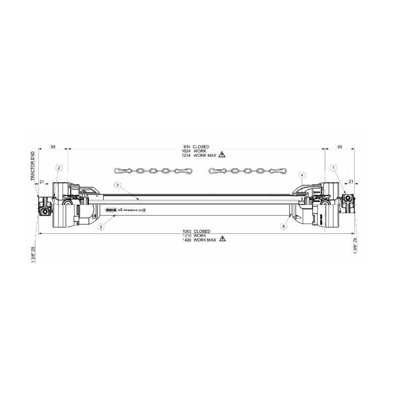 ALBERO CARDANICO SERIE W200 L-1200 CON TUBO LIMONE SPINATO
