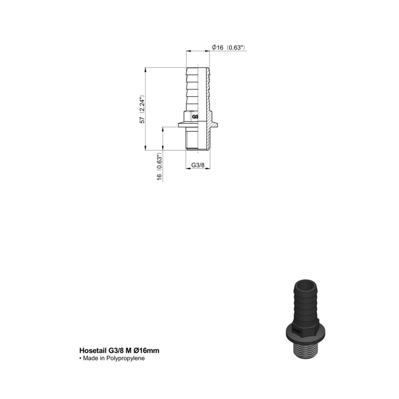 RACCORDO PTG DRITTO G3/8"M D-16