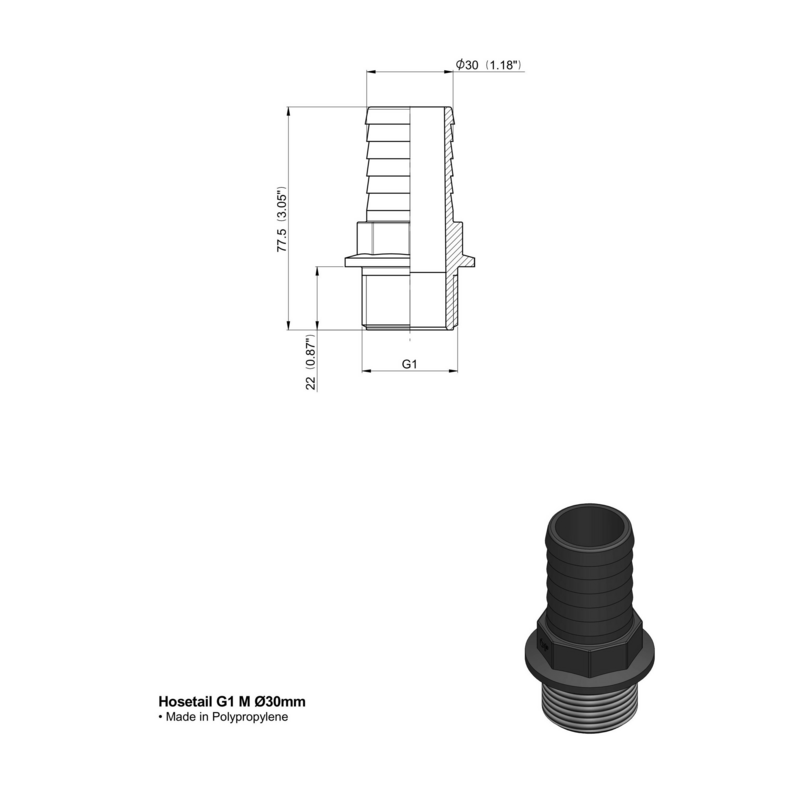 RACCORDO PTG DRITTO 1" M. D-30
