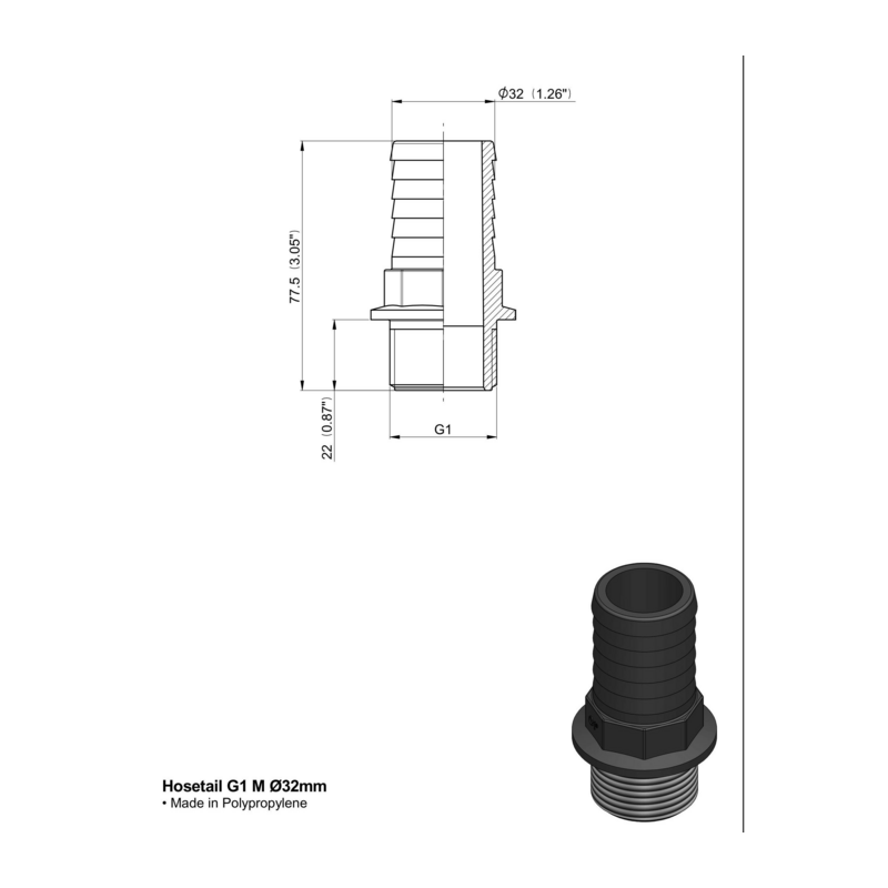 RACCORDO PTG DRITTO 1" M. D-32