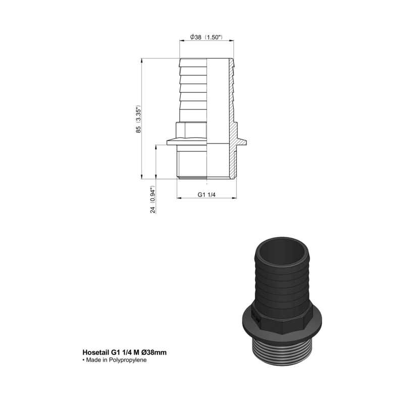 RACCORDO DRITTO PTG 1"1/4 M. D-38