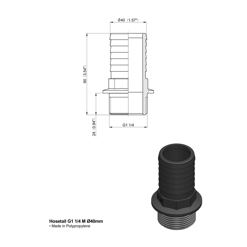 RACCORDO DRITTO PTG 1"1/4 M. D-40