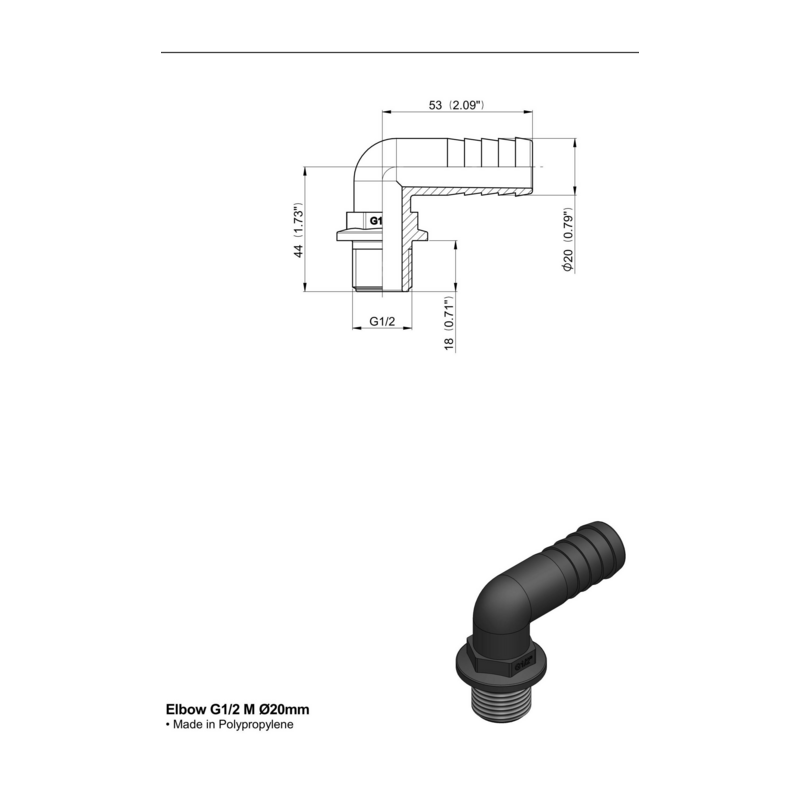 RACCORDO CURVO 90° 1/2" MASCHIO D-20
