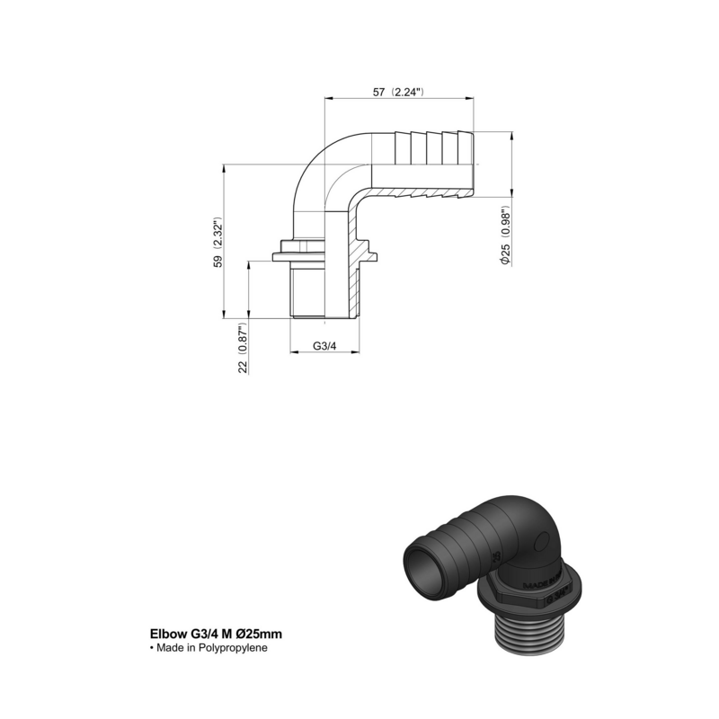 RACCORDO CURVO 90° 3/4" MASCHIO D-25