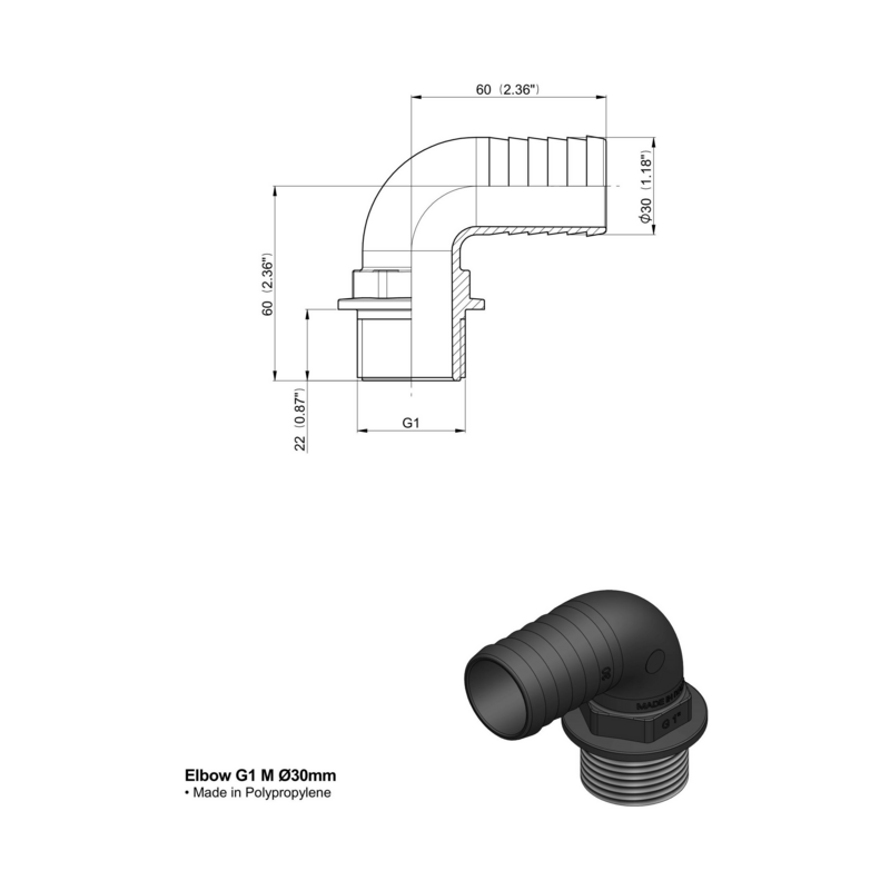 RACCORDO CURVO 90° 1" MASCHIO D-30