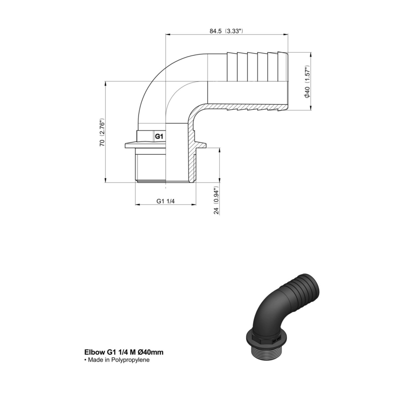 RACCORDO CURVO 90° 1"1/4 MASCHIO D-40