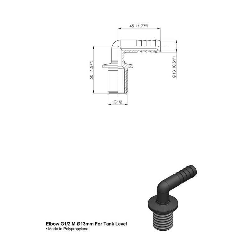 RACCORDO CURVO 90° 1/2" M D-13 X LIVELLO