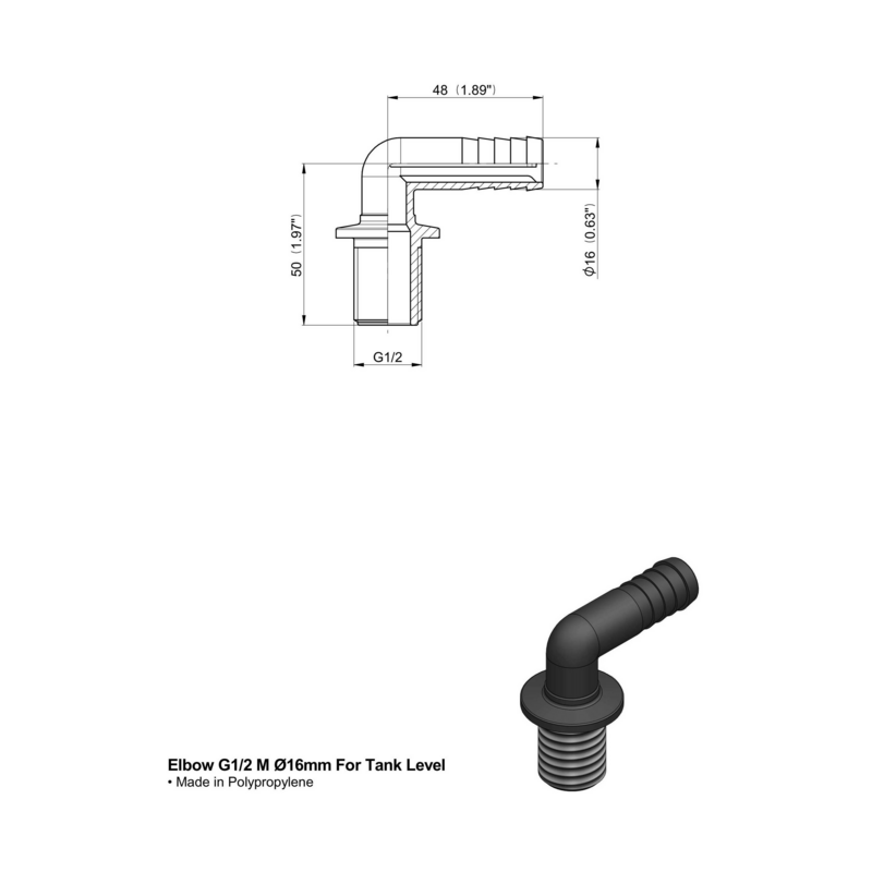 RACCORDO CURVO 90° 1/2" M D-16 X LIVELLO
