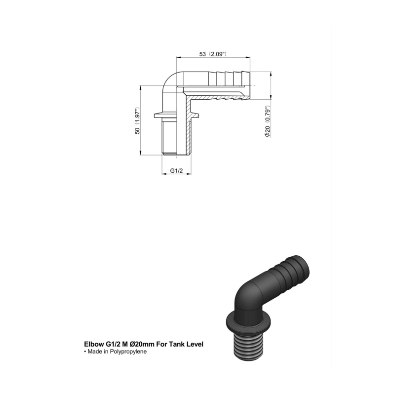 RACCORDO CURVO 90°1/2" D-20 X LIVELLO