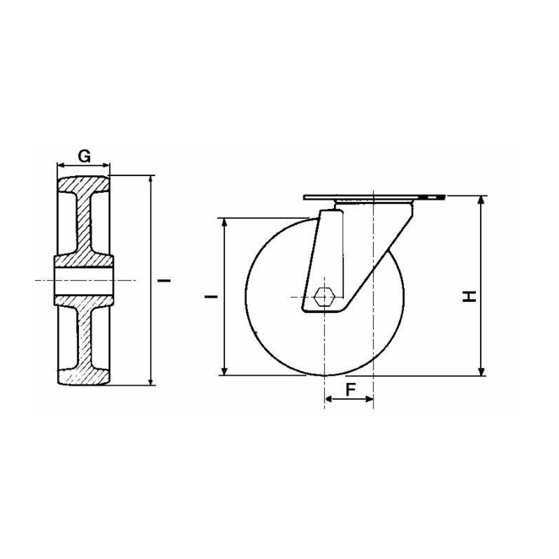 RUOTA NYLON Ø 100MM CON SUPPORTO GIREVOLE